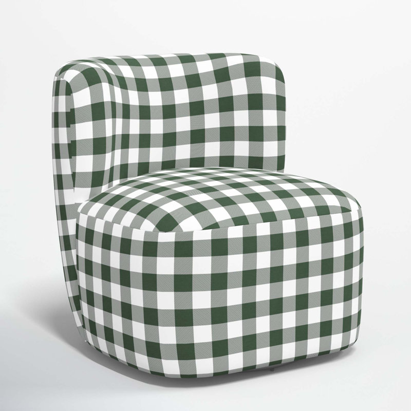 Mariza Upholstered Swivel Slipper Chair, Classic Gingham Evergreen