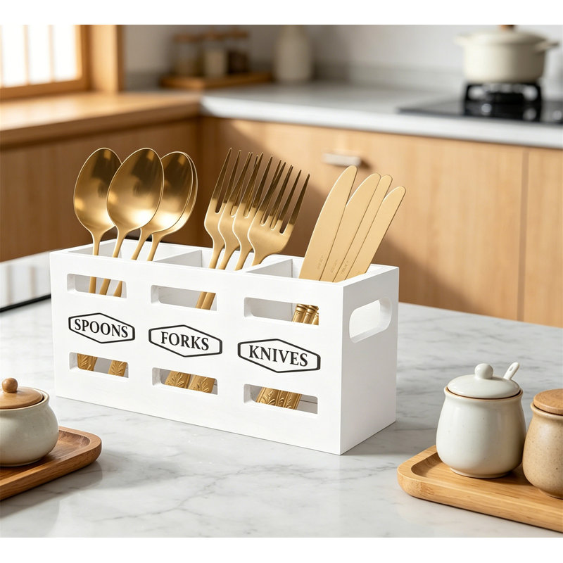 Rangement à ustensiles pour couverts en bois