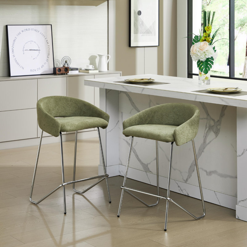 Upholstered Counter Stool with Metal Frame, Green