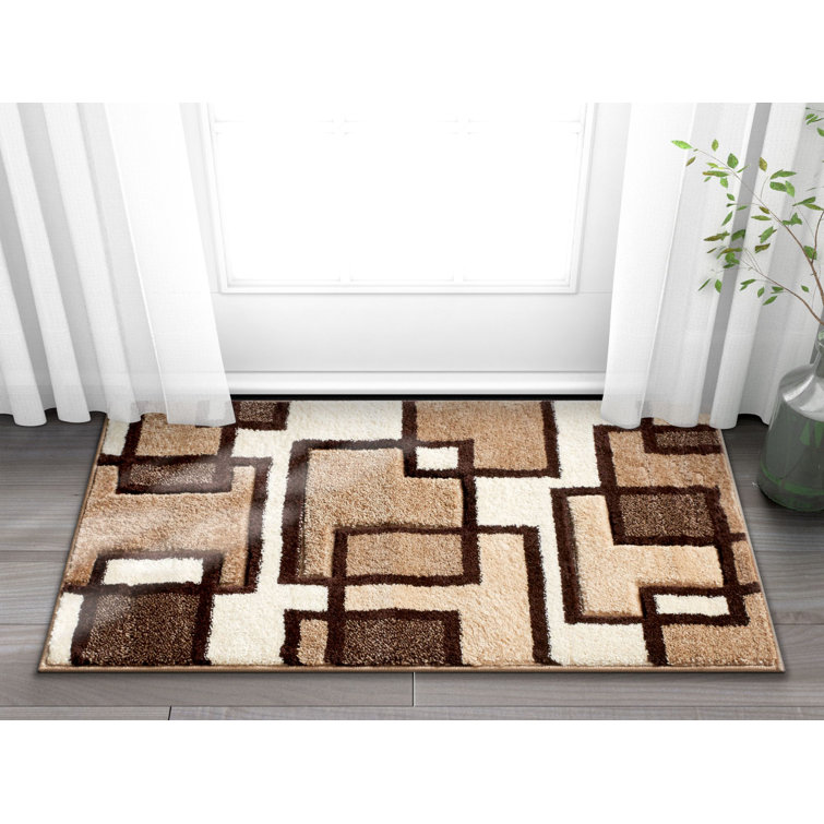 Tapis brun / beige à motifs de carrés Caple