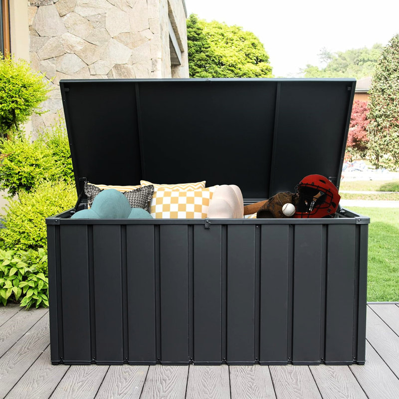 120 Gallon Lockable Patio Deck Box - Waterproof Outdoor Storage For Cushions, Tools  Dark Gray Waterproof, Lockable, Holds Garden Tools, Cushions