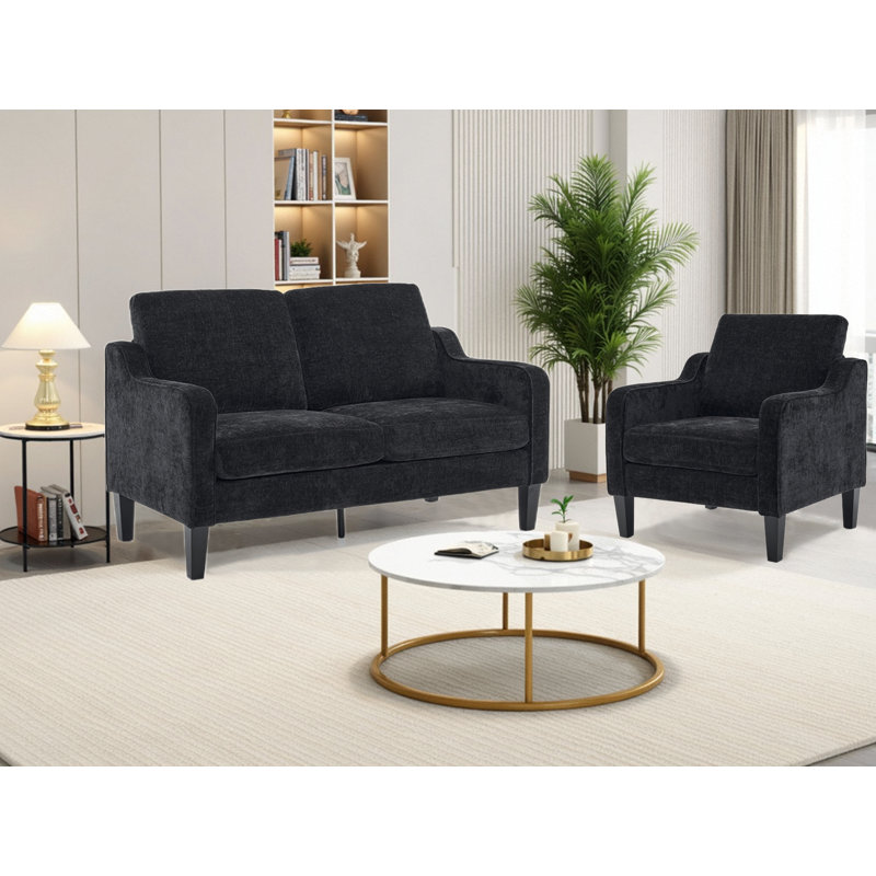 Fauteuil de 29,9 po de largeur Amaryia, Mélange de lin noir