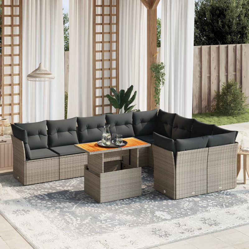 Grand canapé modulaire en rotin PE Vidaxl, Gris, Gris