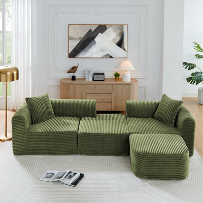 Canapé modulaire 114 po avec méridienne en forme de L, canapé modulaire avec repose-pieds mobile 114 po, canapé-lit pour salon, sans assemblage requis, vert