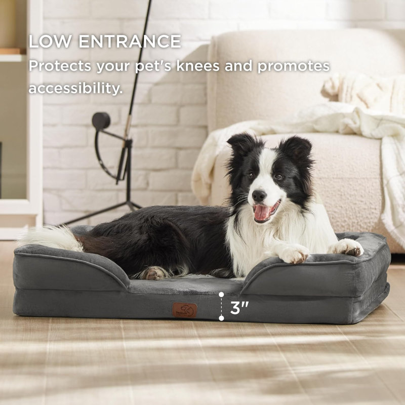 Lit confortable pour chien, H 6,5 po x l 28 po x P 38 po, Gris foncé