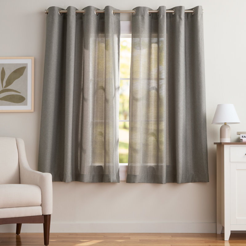Panneaux de rideaux semi-transparents de couleur unie avec œillets Loha GT Aaliyah, Perle noire, L 52 po x L 63 po