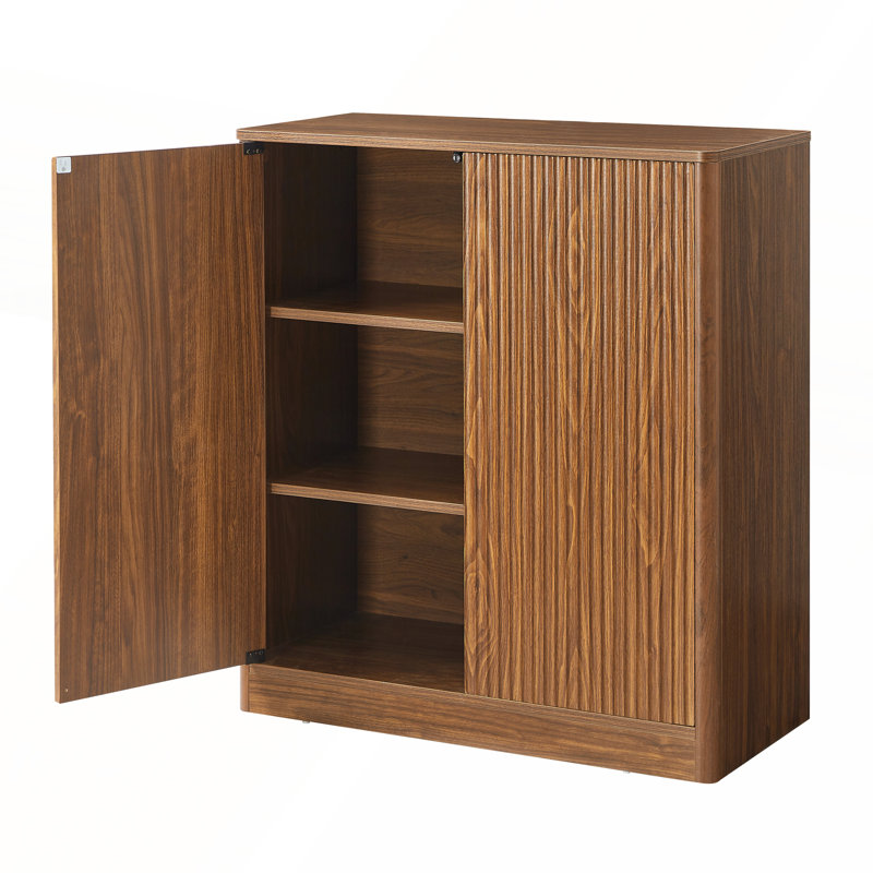 Mid-Century Modern 34" Accent Cabinet With 2 Fluted Doors, Brown
