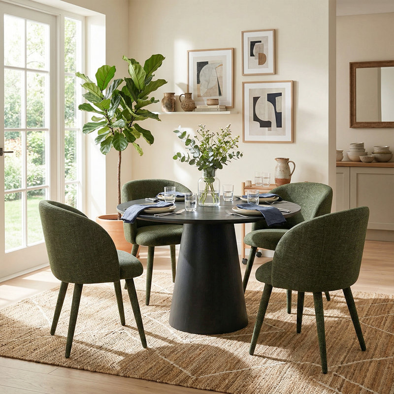 Ensemble de table ronde pour 4 personnes avec chaises rembourrées, ensemble de salle à manger moderne avec base à piédestal