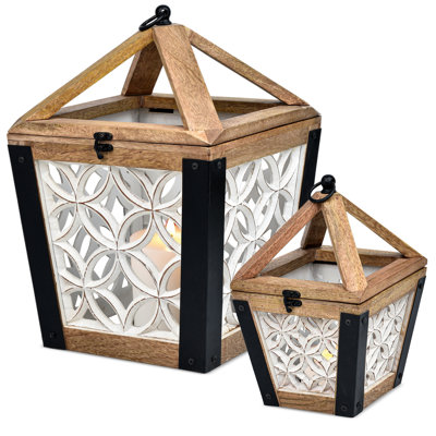Autumn Alley Large Candle Lantern Set 17.5'' H Wood Lantern