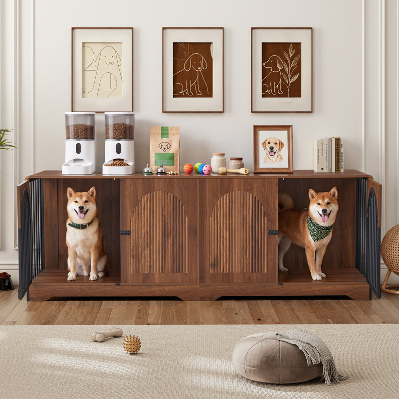 Caisse pour chien en bois avec 2 portes, Walnut