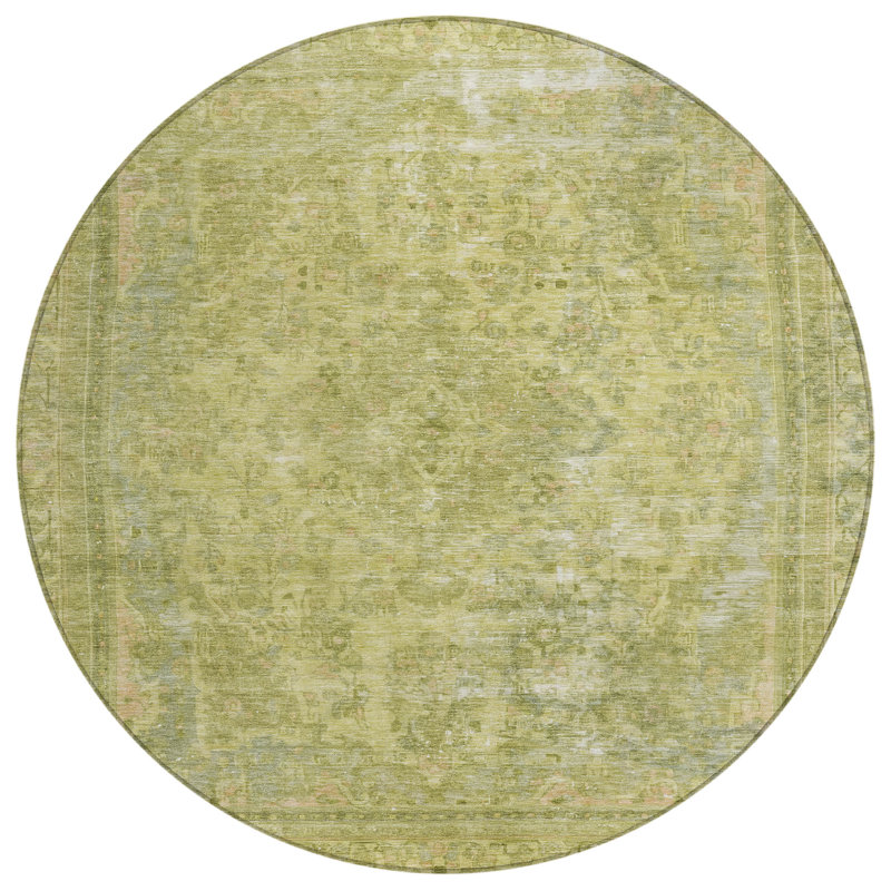 Tapis intérieur lavable rond 8 pi vert et vert sauge