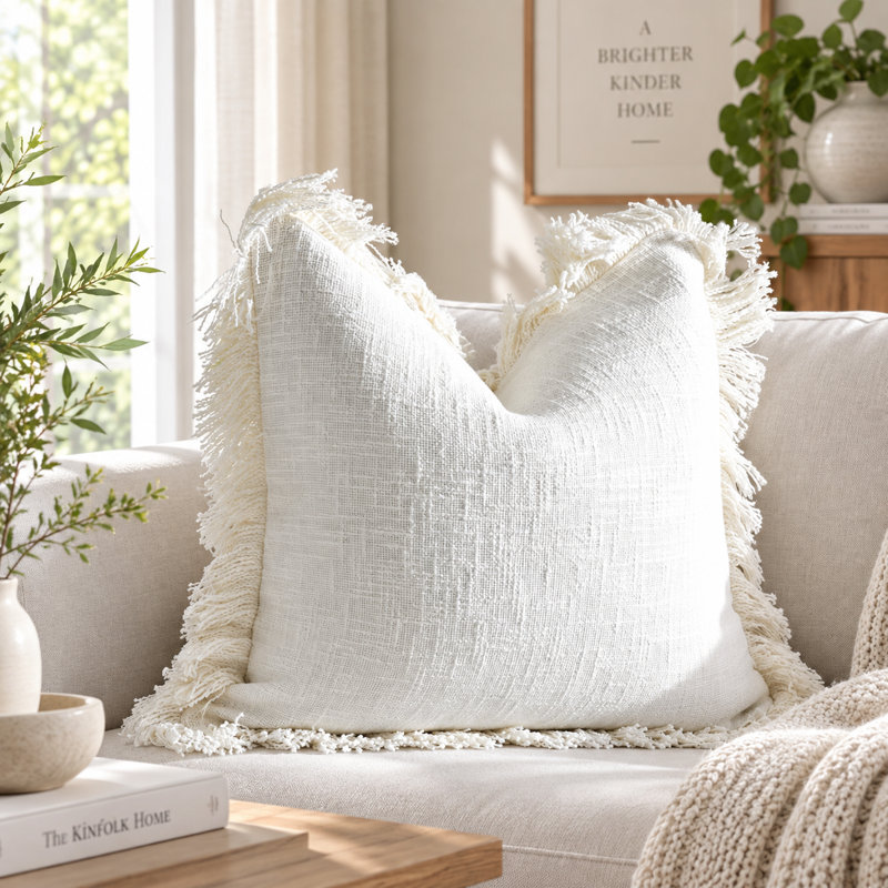 Housse de coussin carré 100% coton India Chic, housse décorative tissée à la main, 16 po x 16 po, Ivoire ivoire