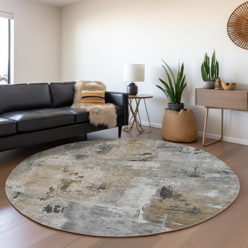 Premium Machine Washable Natoma AMF989 Abstract Rug, Round 8'