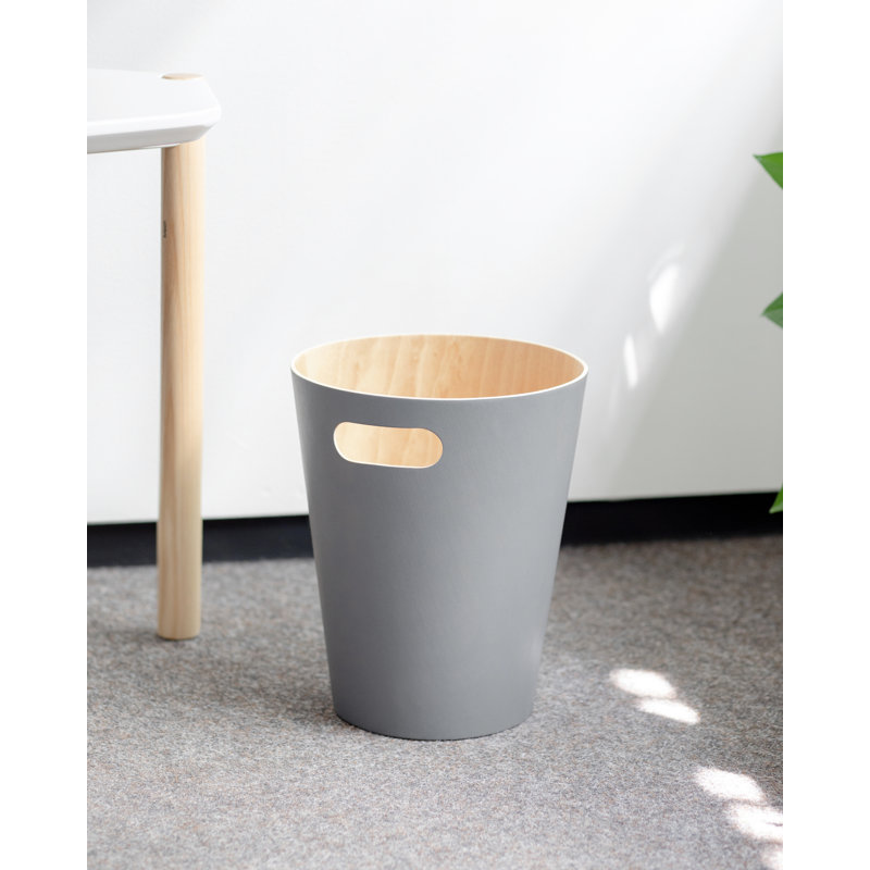 Gray Wood Open Top Bathroom Waste Basket