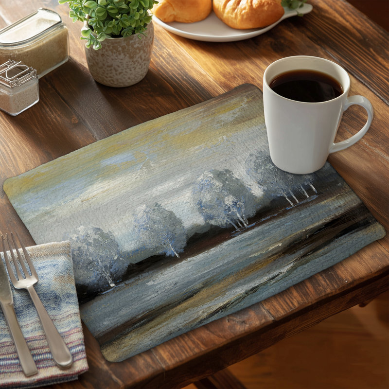 Napperon gris paysage tressé bleu | Trees Home Decor