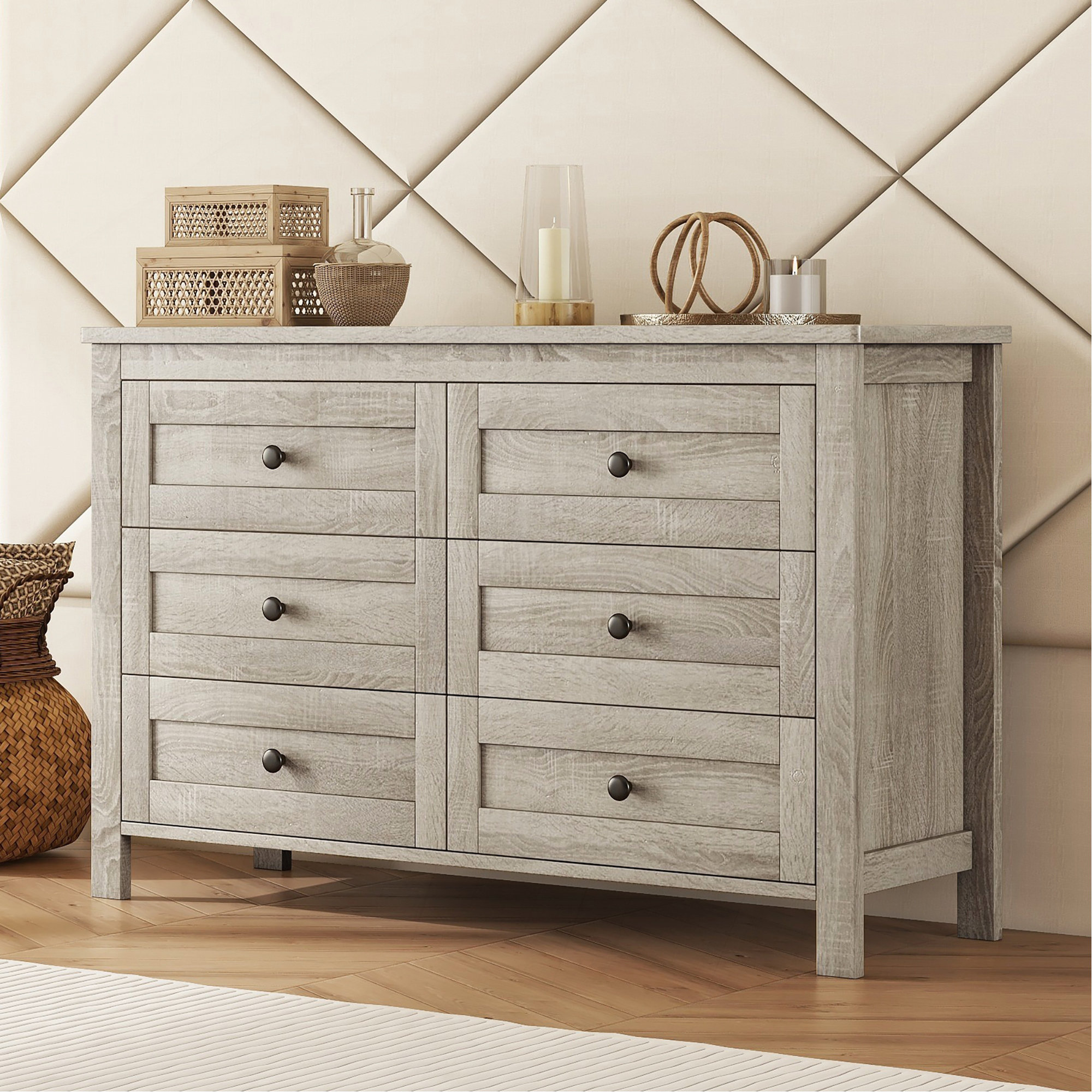 Ophelia & Co. Retro Farmhouse Style Wooden Dresser With 6 Drawer ...