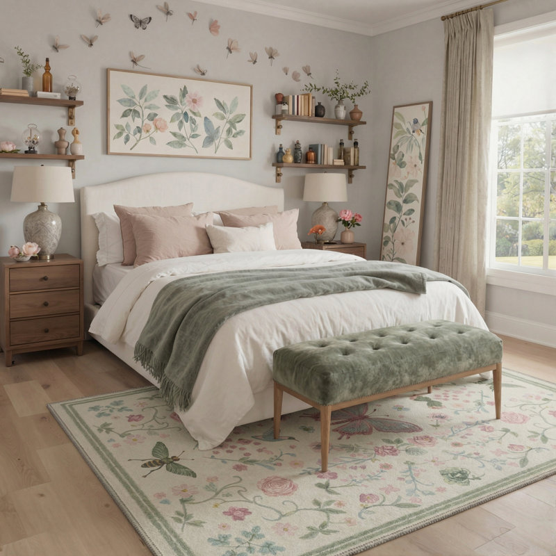 Tapis papillon rose Bungalow Cottagecore Bungalow, Rectangle 6 pi x 9 pi