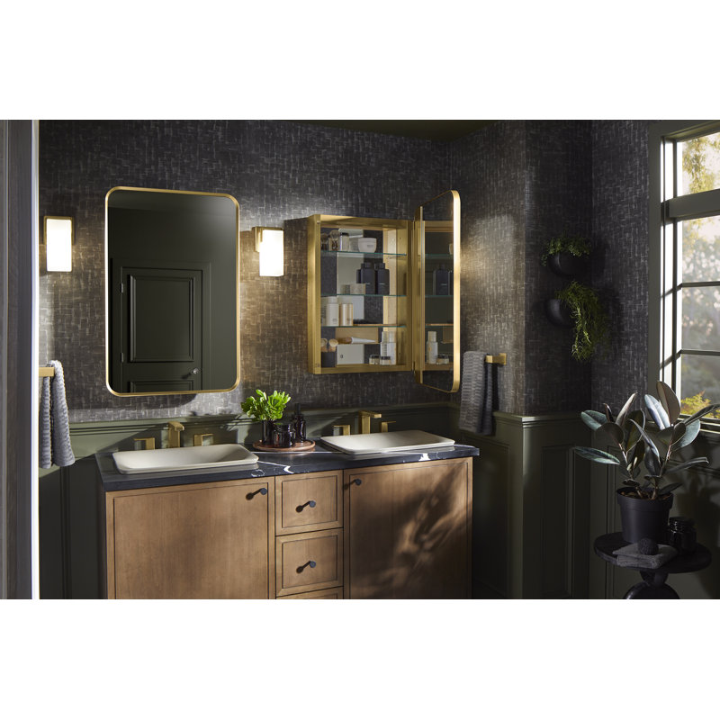 Verdera Surface Mount or Recessed Rectangular Framed Medicine Cabinet, Brushed Gold, 34" H x 22" W x 4.18" D