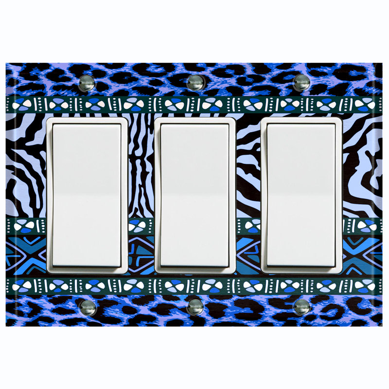 Couvercle de prise en métal pour interrupteur de lumière (motif safari tribal africain guépard bleu - bascule simple)