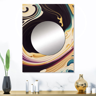 Encre mauve, dorée et bleue Inklen II - miroir abstrait en spirale, miroir mural moderne unique, impression d'art en métal