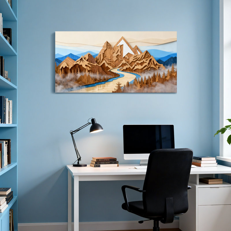 «Landscape & Nature Mountain River Forest Sky Landscape», reproduction d'art, H 24 po x l 48 po