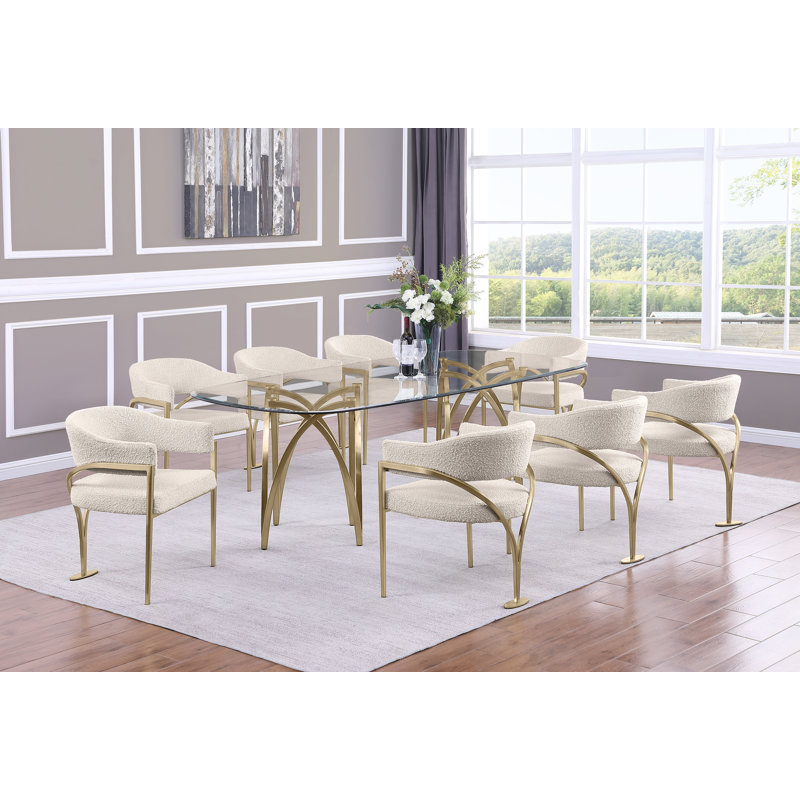 Grandeur Tempered Glass Dining Set, Cream, Gold