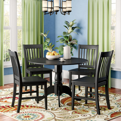 5 Piece Dinette Set for 4 Includes a Round Dining Room Table with Dropleaf and 4 Kitchen Dining Chairs, 42x42 Inch, Black