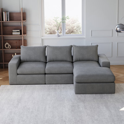 Canapé modulaire en velours côtelé en L de 99 pouces avec méridienne, trois coussins et aucun assemblage requis pour les espaces de vie modernes