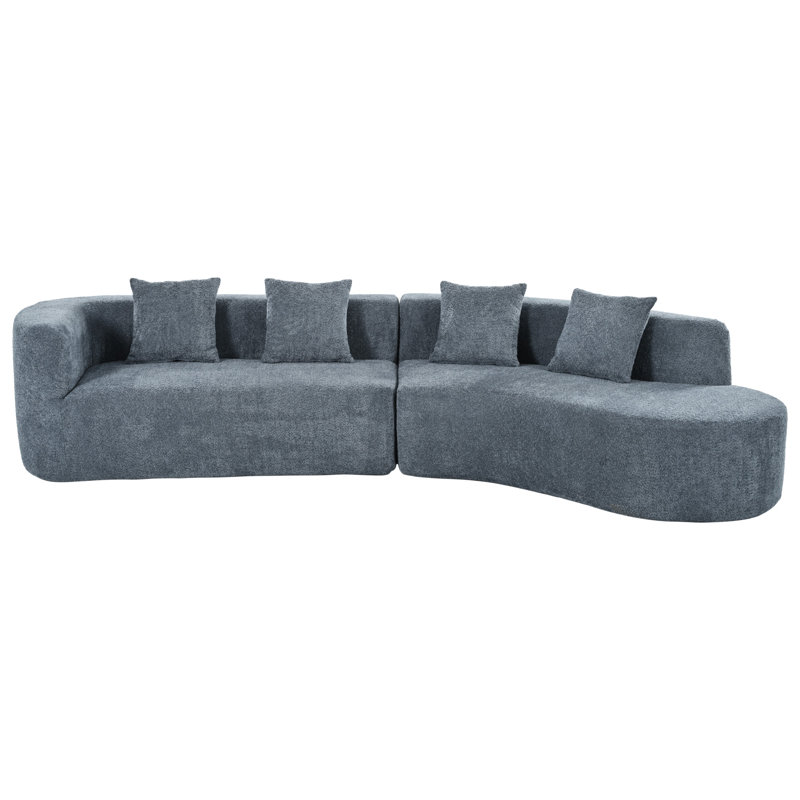Vargas 132" Curved Boneless Sectional Sofa with Chenille Fabric & Sponge Spring Comfort, Dark Blue Chenille