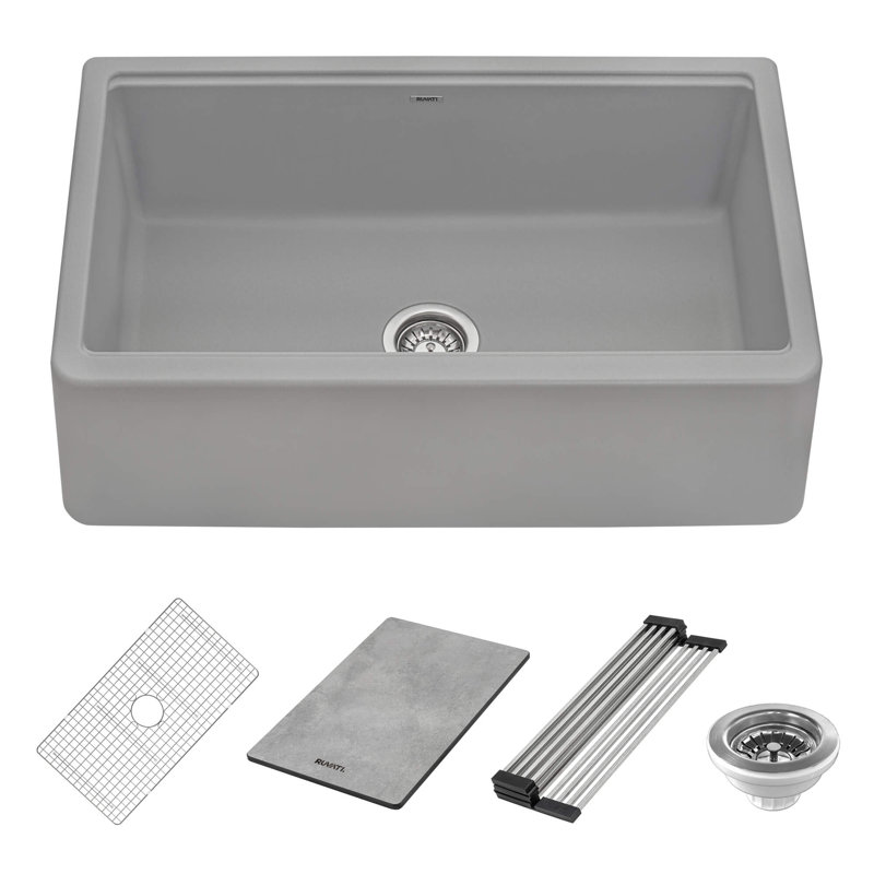 33" L x 21" W Farmhouse Kitchen Sink, Silver Gray