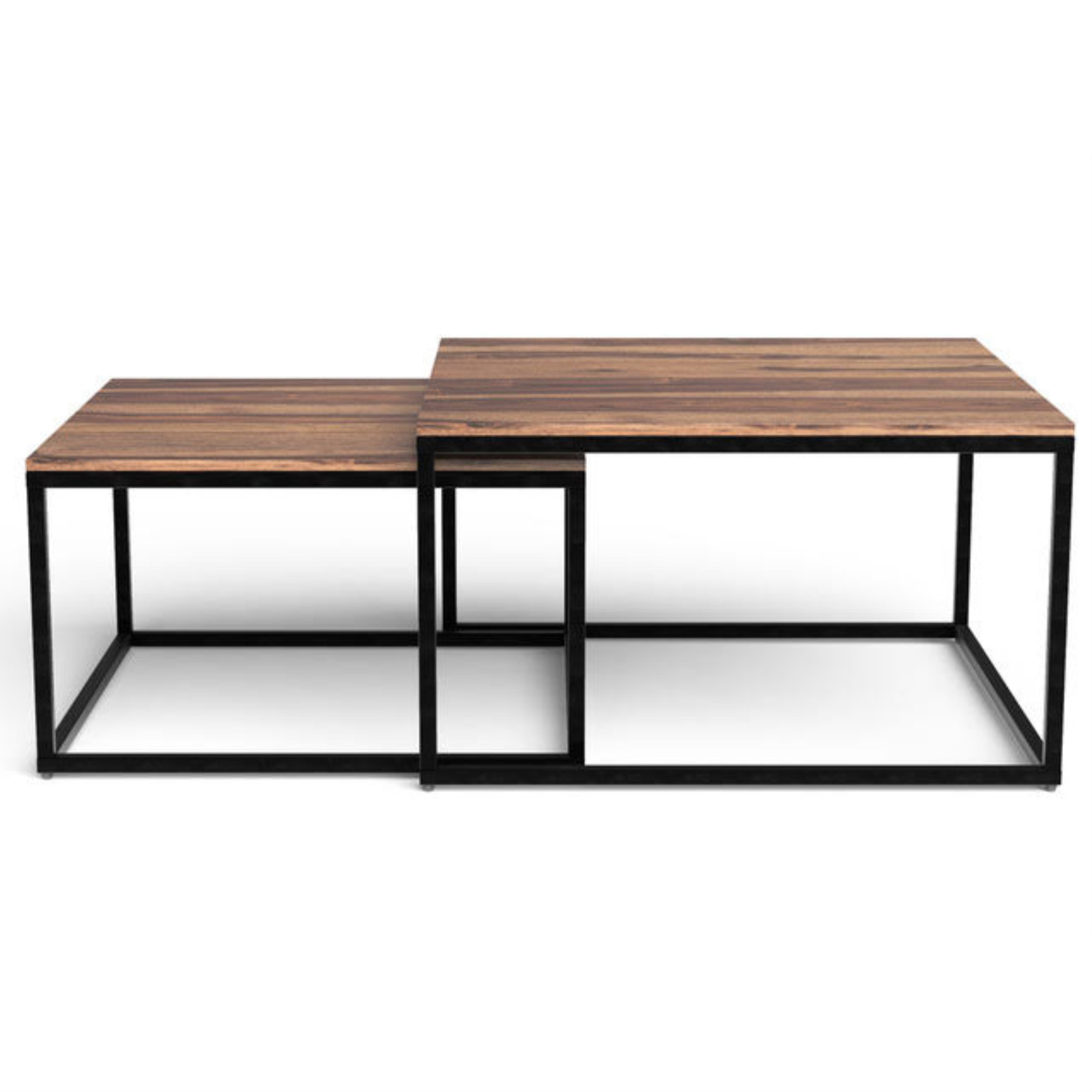 Williston Set Of 2 Sheesham Wood Coffee Tables With Black Metal