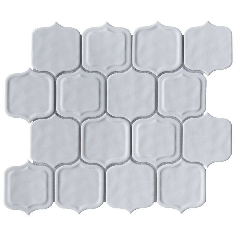 Classic 11.86 in. x 10.79 in. Arabesque Glossy Glass Mosaic Tile, White