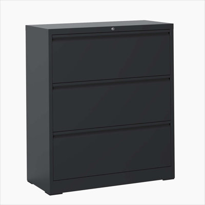 3 Drawer Lateral File Cabinet with Lock – Heavy-Duty Metal Filing Cabinet for Home Office, Wide Storage for Letter/Legal/A4/F4, Silent Full-Extension