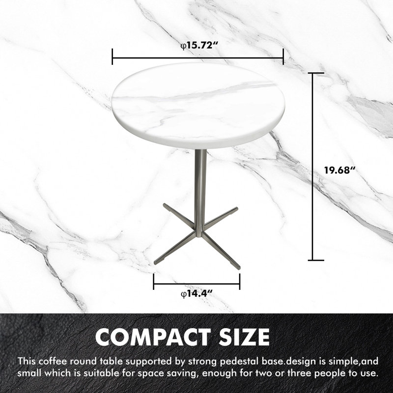 Small Round End Table,sofa Side, White, Marbled, Cornered Table