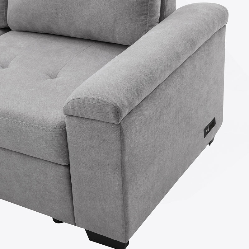 Canapé-lit modulaire en forme de L, canapé-lit en L avec repose-pieds et rangement avec accoudoirs, Velours gris velours