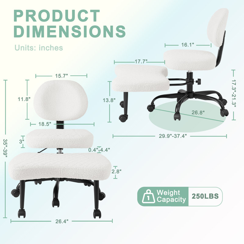 Ergonomic Cross Legged Meditation Chair, 360° Swivel Office Chair With Wheels, ADHD Chair With Footrest, Lumbar Support, Wider Height Adjustable Backrest And Seat, Teddy Fleece Kneeling Chair For Yoga