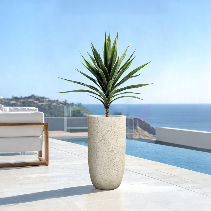 22.72" Tall Round Tapered Planter, Travertine Stone Finish, Garden Pot, 22.72" H x 12.01" W x 12.01" D