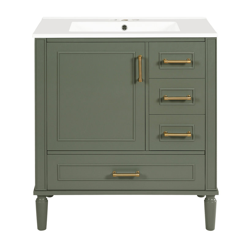 30" Bathroom Vanity Set with Three Drawers and Soft Close Doors, Olive Green