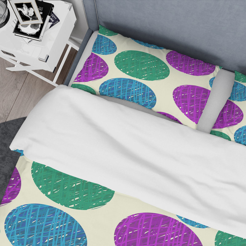 Ensemble de housse de couette en microfibre vert / mauve 2 pièces, Housse de couette simple + 1 taie décorative stan