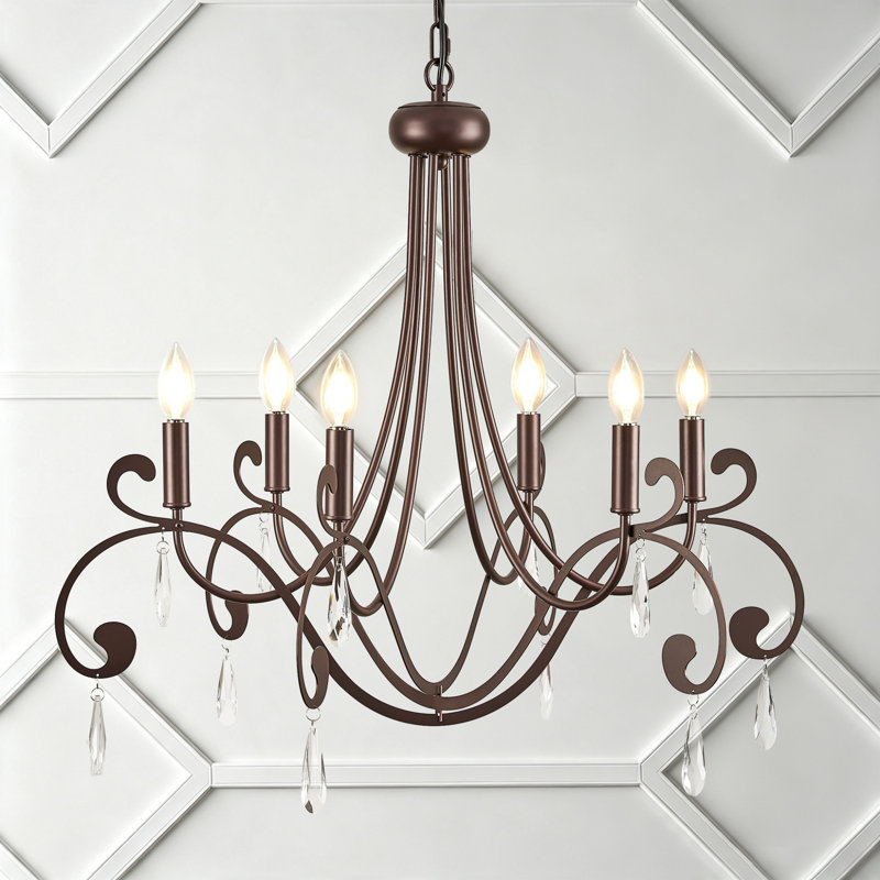 6-Light Dimmable Steel Candle Style Chandelier