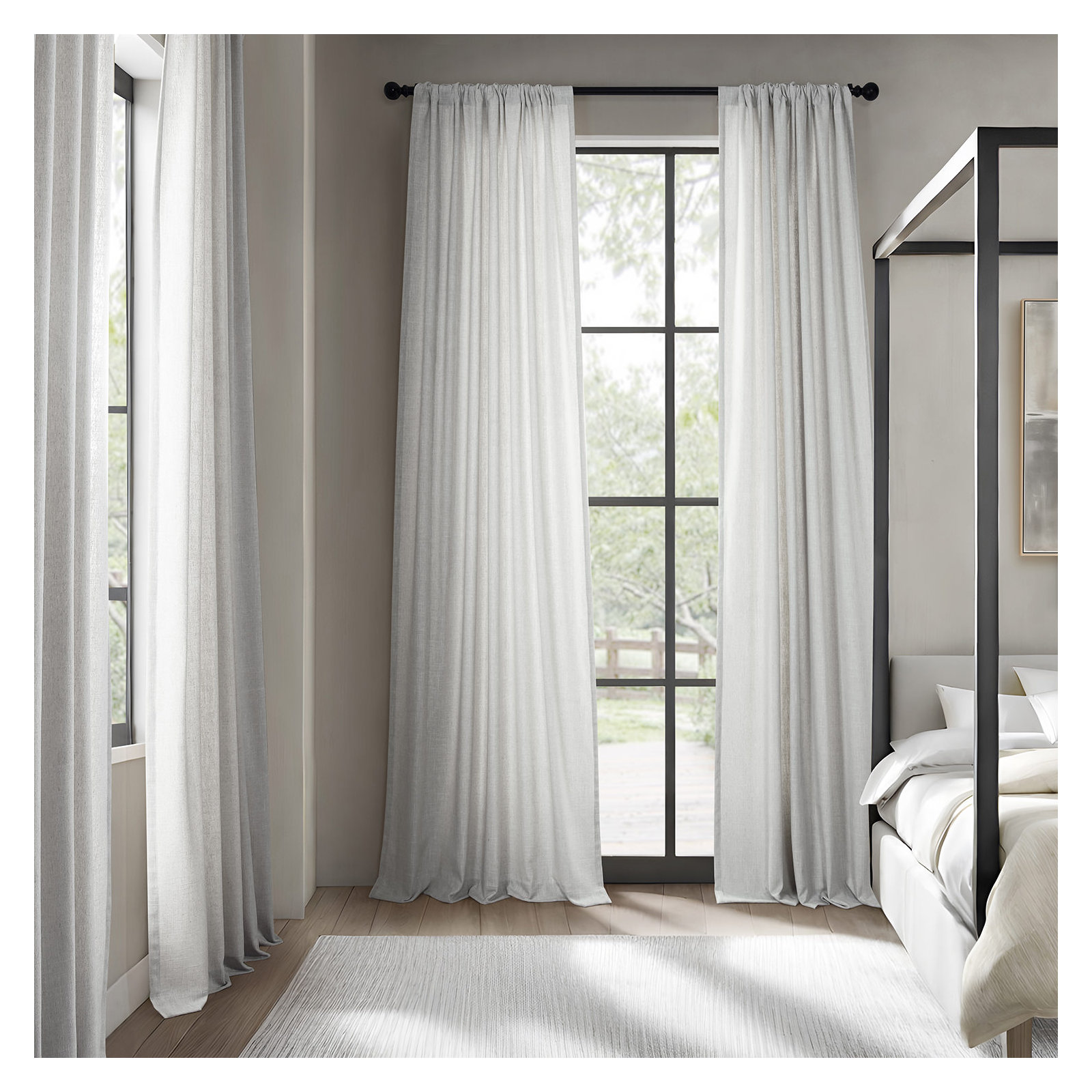Farmbry Simply Faux Linen Curtains Pair - 2 Panels - Light Filtering Window Curtains, Off White, 50" W x 84" L