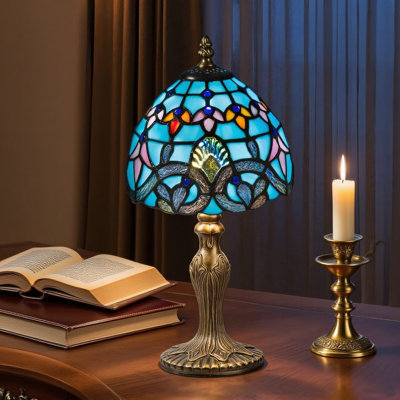 Lampe de table Tiffany fabriquée à la main avec abat-jour en verre coloré, lumière DEL de température de couleur à 3 voies pour la chambre à coucher, salon, bureau à domicile, décor