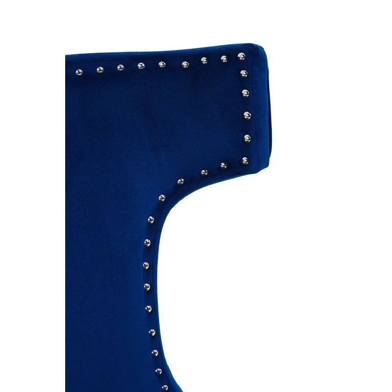 90cm H Velvet Upholstered Wing Back Side Chair in Blue