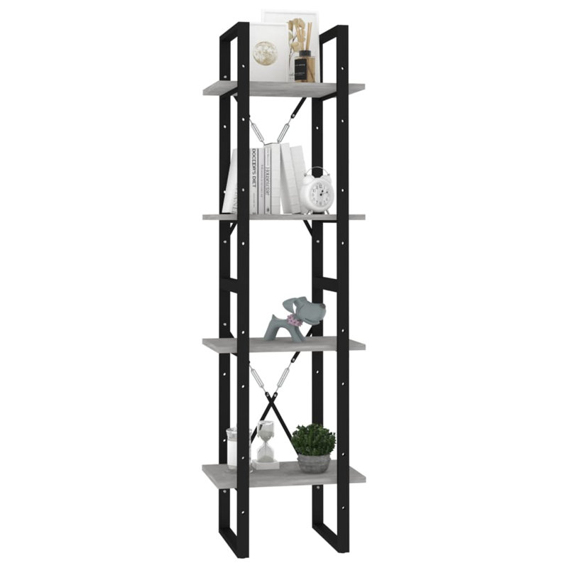 Bibliothèque Canne en bois d'ingénierie, Gris béton, (4 tablettes) H 55,1 po x l 15,7 po x P 11,8 po