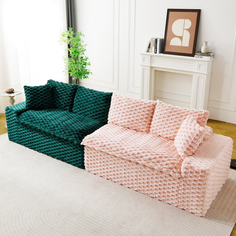 Canapé paresseux multifonctionnel vert et rose, Vert / velours rose