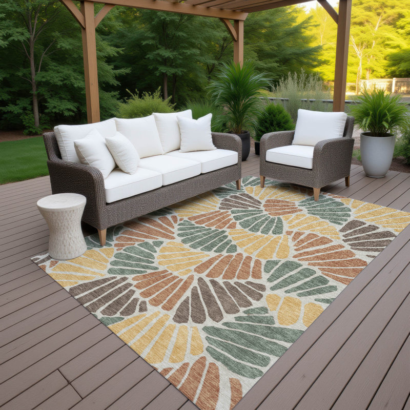 Machine Washable Indoor/Outdoor Jozwiak ACN2384 Floral Rug, Rectangle 8' x 10'