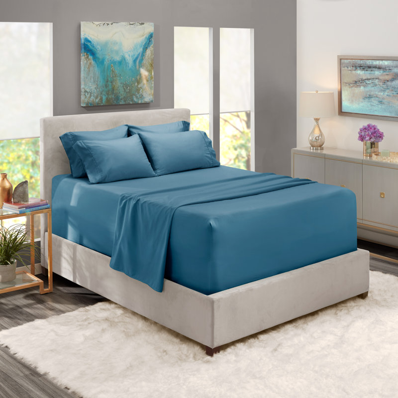 Ensemble de draps en micro-fibre, Bleu, Drap-housse pour lit simple TG