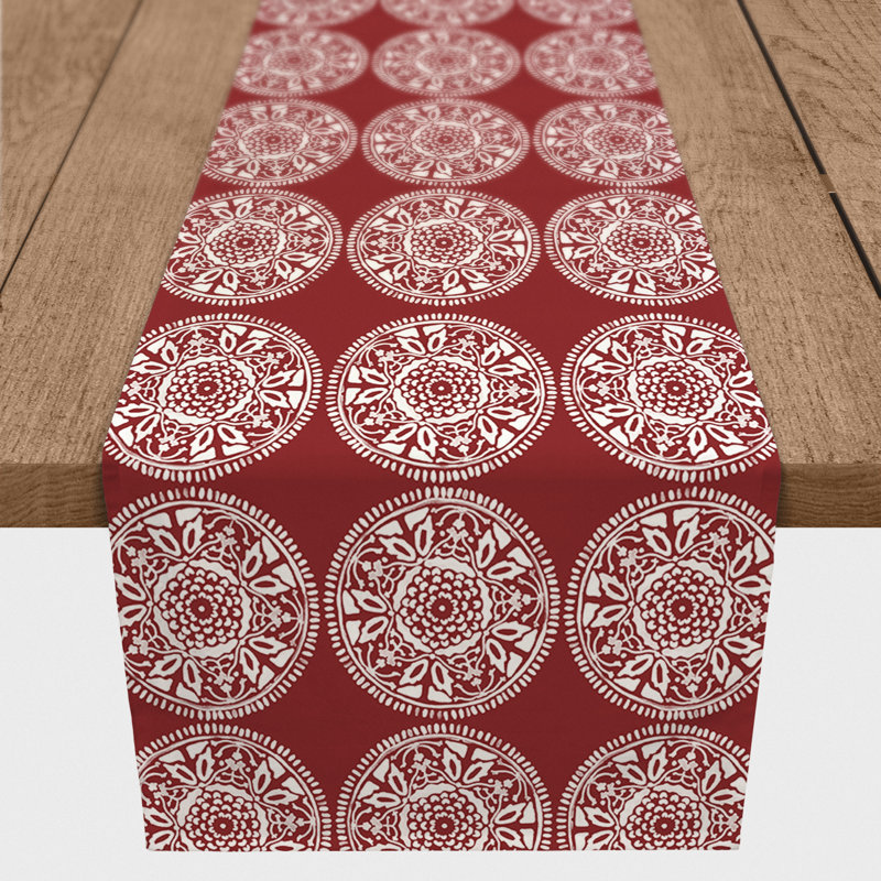 Adelya Rectangle Damask Polyester Table Runner, 90" x 16", Red