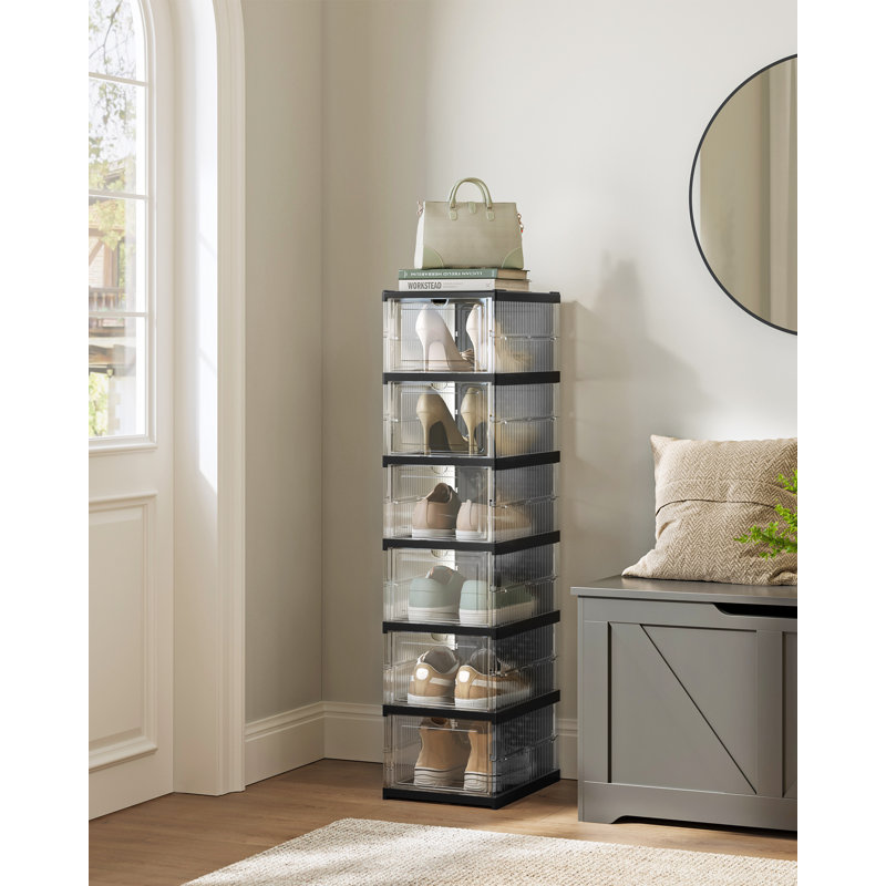 6 Pair Stackable Shoe Storage Box, Black