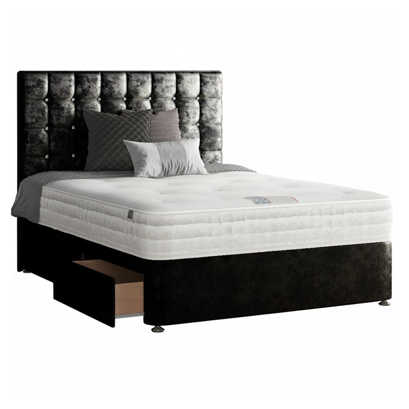 Galarza Upholstered Divan Bed, Single (3'), Black, 2 Left Drawers
